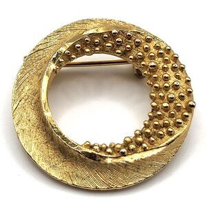 Mamselle Brushed Goldtone Modernist Circular Brooch Pin 1.25in